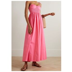 STAUD Landry Shirred Cotton-Blend Poplin Maxi Dress Size XS pink coquette barbie